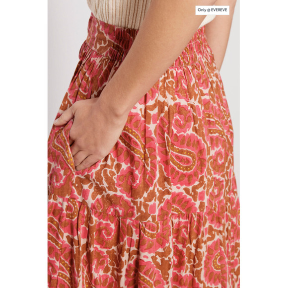 CLEOBELLA  NWT Jacinta Pink Brown Maxi Skirt with Pockets // M - Picture 4 of 14